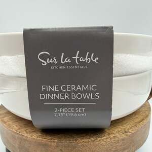 Sur La Table Fine Ceramic Dinner Bowls White Set of 2 Pasta 7.75" NWT